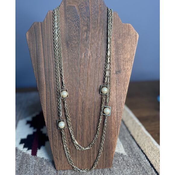 Vintage Long Layering Necklace Double Strand With Faux Pearl. - Picture 1 of 2